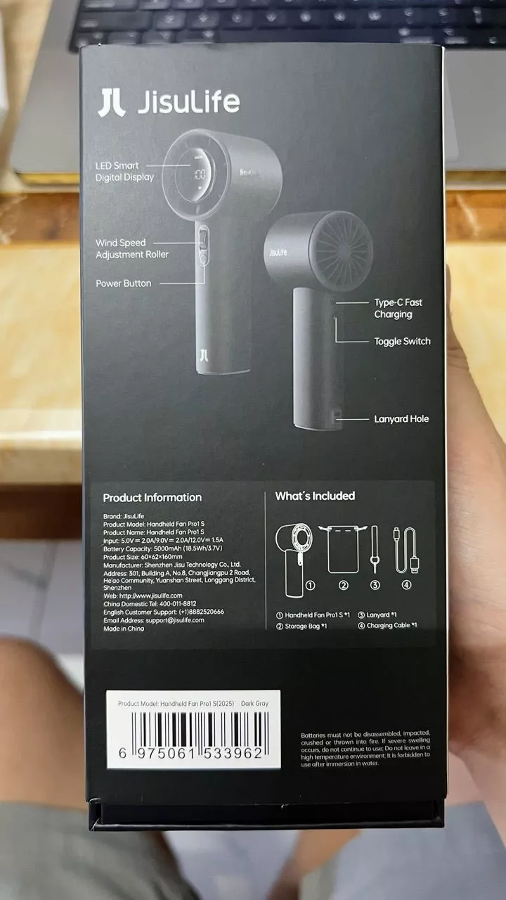Quạt Cầm Tay Cao Cấp JISULIFE Pro1S 2026 Sử Dụng Đến 40H | Con Lăn 100 Cấp Gió | Màn Hình LED | Bảo Hành 12th Chính Hãng