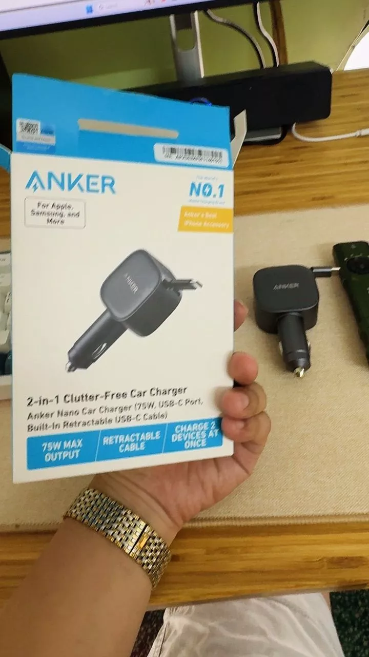 Tẩu sạc xe hơi Anker Nano 75W tích hợp 1 cáp USB-C (Một cổng USB-C 30W) sạc 2 thiết bị hỗ trợ PPS, PD, QC 3.0 - A2738