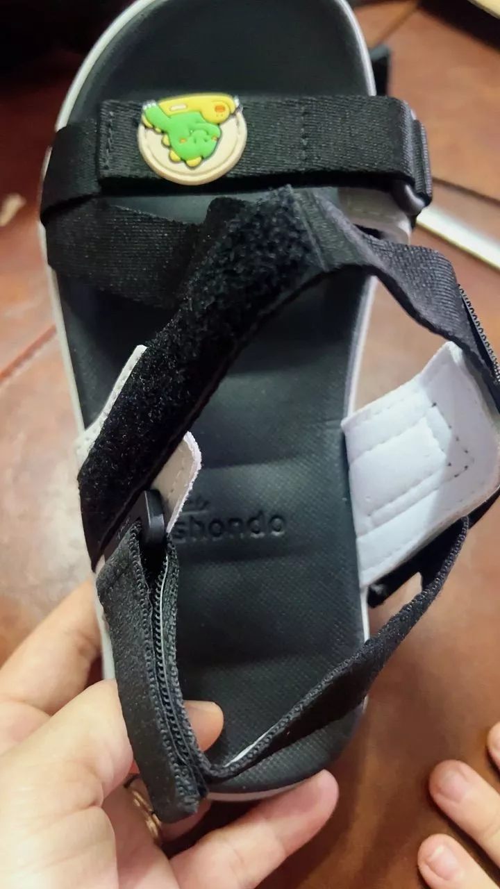 Giày Sandal Quai Dán Bé Trai Bé Gái Little Shondo 6 Tem Khủng Long Màu Đen Xám Li62211