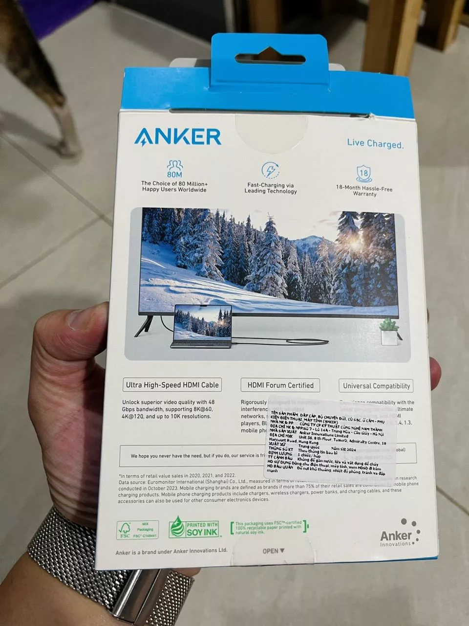 Cáp chuyển đổi Anker HDMI to HDMI Cord | Dài 1.8m | HDMI 2.1 48 Gbps | Hỗ trợ 8K@60Hz - A8742