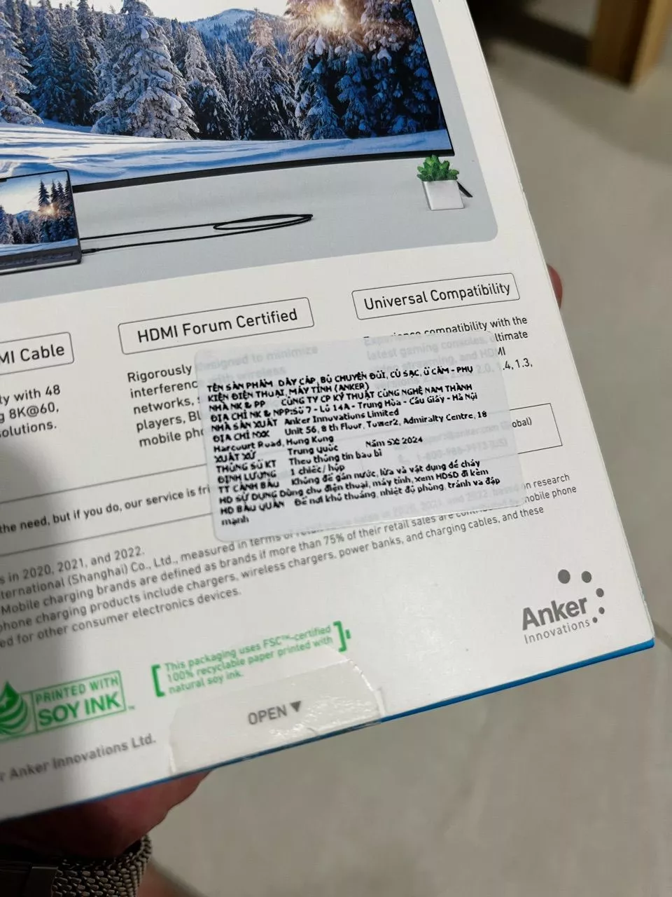 Cáp chuyển đổi Anker HDMI to HDMI Cord | Dài 1.8m | HDMI 2.1 48 Gbps | Hỗ trợ 8K@60Hz - A8742