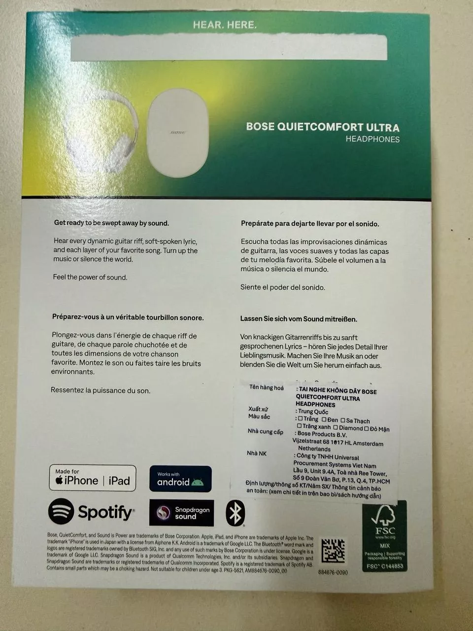 Tai nghe Bose QuietComfort Ultra Headphones| Immersive Audio| Pin 24H