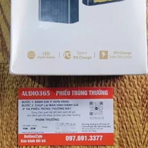 Bộ sạc 50.000mAh, công suất120W, sạc nhanh PD 22.5W, kèm 4 cáp sạc, có đèn led - AUDIO365
