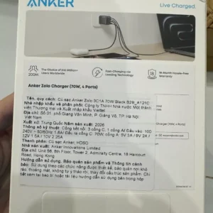 Củ sạc nhanh Anker Zolo 70W | 4 cổng (3 cổng USB-C & 1 cổng USB-A) | Chân gập gọn nhẹ | Sạc nhanh đa thiết bị - A121C