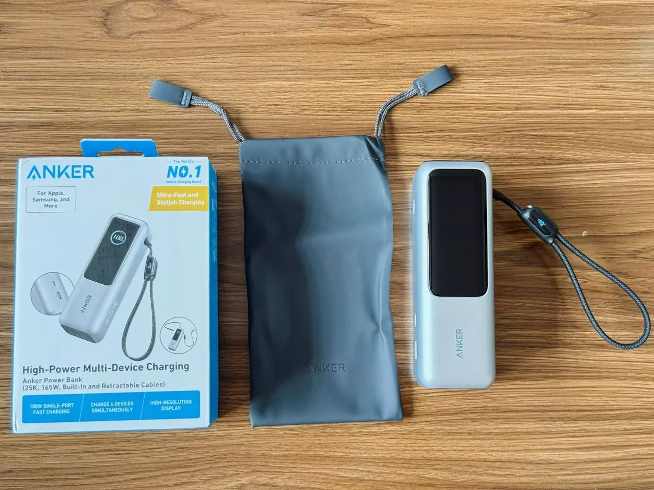 Sạc dự phòng ANKER Zolo 25kmAh | Công suất 165W | Tích hợp 2 cáp USB-C rút gọn | Có màn hình - A1695