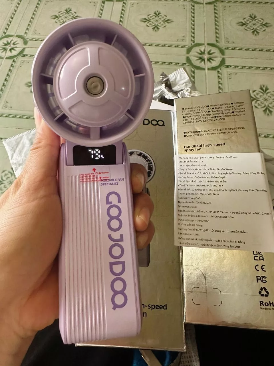 Quạt Phun Sương Turbo GOOJODOQ, 100 Tốc Độ, Pin 3600mAh (11.5H), Gió Mạnh,Xoay 180° điều chỉnh