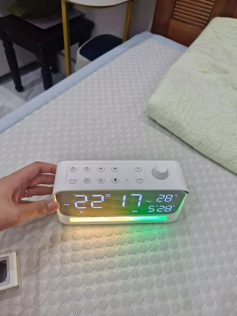 Loa Đồng Hồ Bluetooth GOOJODOQ Hiển Thị Giờ/Nhiệt Độ, Stereo, Đèn Ngủ, TF/USB/AUX/FM