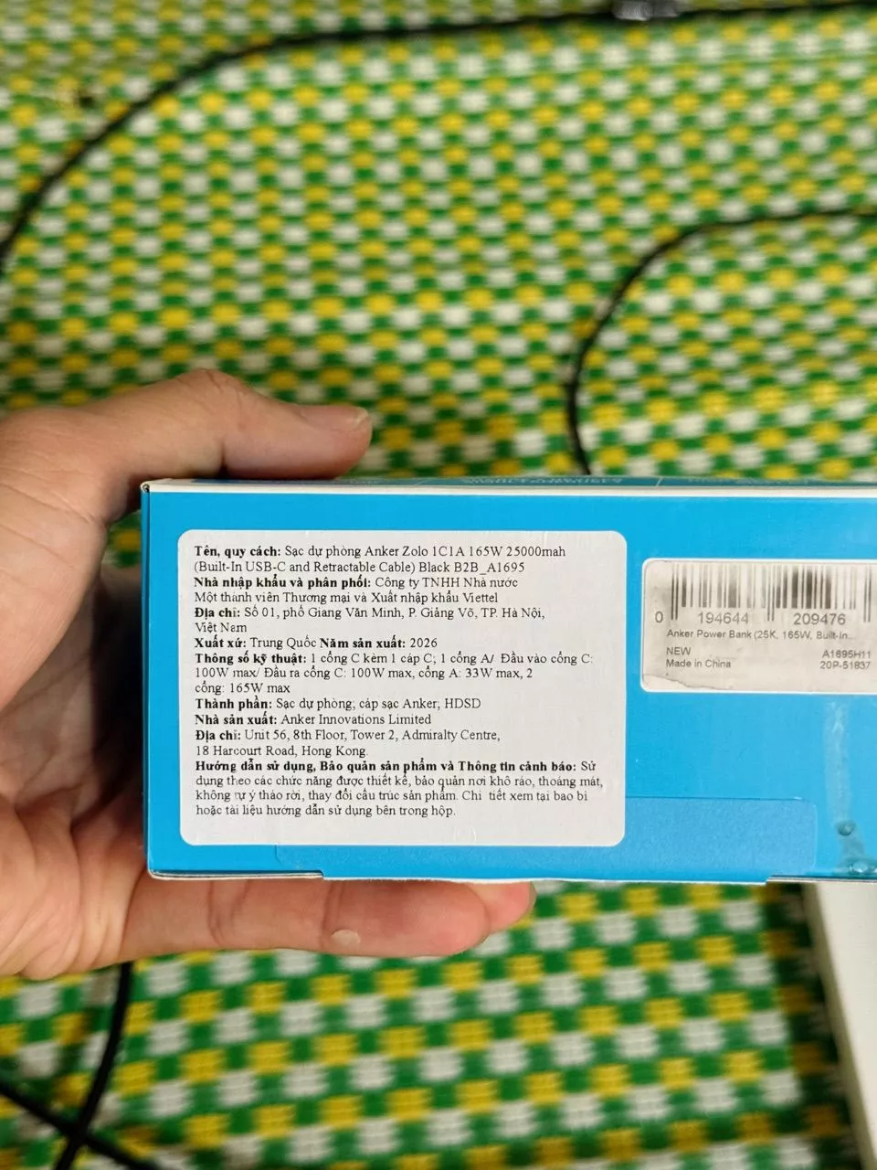 Sạc dự phòng ANKER Zolo 25kmAh | Công suất 165W | Tích hợp 2 cáp USB-C rút gọn | Có màn hình - A1695