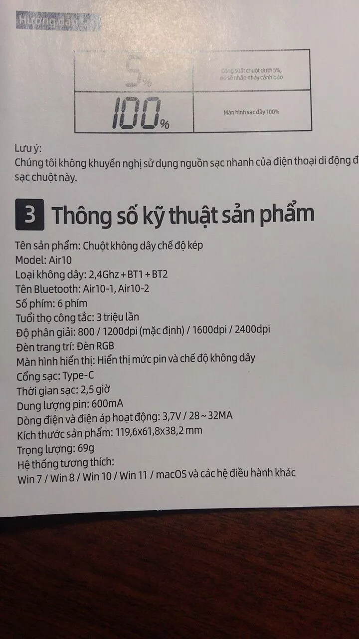 Chuột GOOJODOQ nhẹ, chế độ kép, có thể sạc lại, 4 mức DPI, điều chỉnh được,6 nút điều khiển, đèn RGB