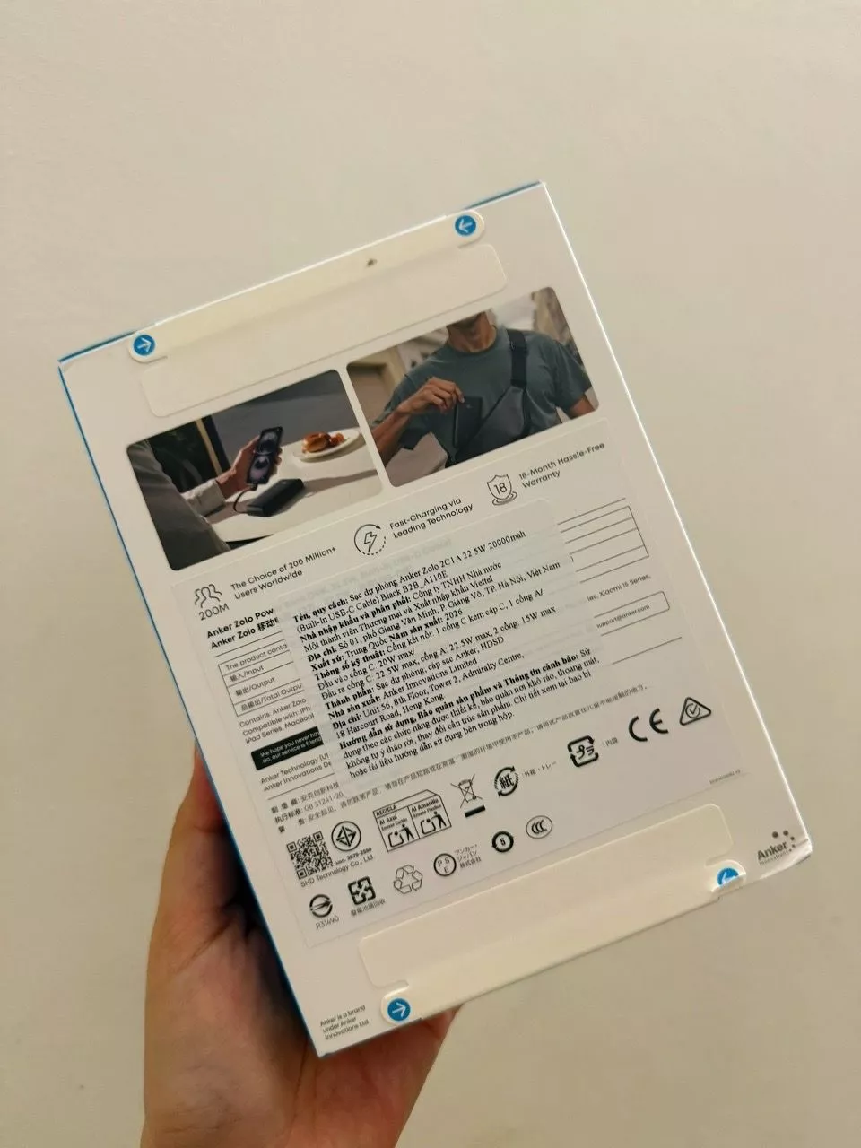 Sạc dự phòng ANKER Zolo 20kmAh 45W | 2 cổng 1C1A | Tích hợp 2cáp USB-C cho iP15/16/17/Samsung | Sạc nhanh - A1681C