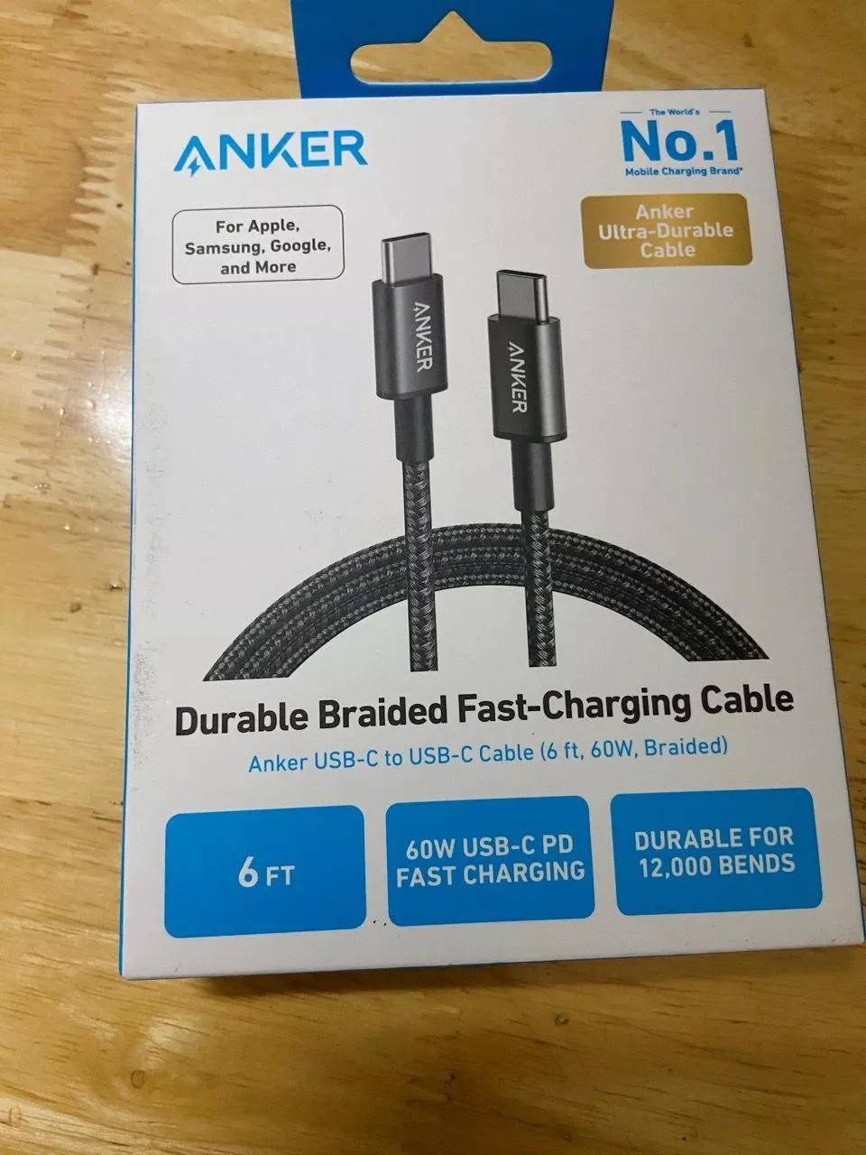 Cáp sạc nhanh Anker USB-C to USB-C 60W, Dây dù, Truyền dữ liệu 480Mbps, sạc iPhone, Samsung, iPad, MacBook - A8752/3