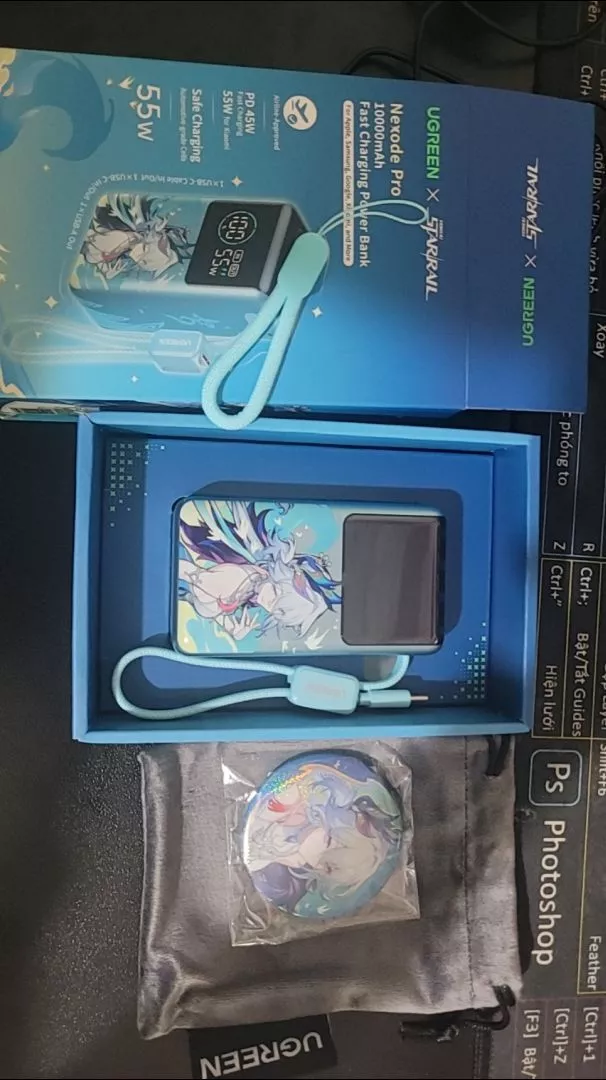 【Phiên Bản Honkai: Star Rail】UGREEN Power Bank 10000mAh 55W kèm cáp USB C tích hợp 3 cổng Sạc di động du lịch máy tính xách tay, đèn LED màn hình lớn Sạc nhanh cho Xiaomi và hơn thế nữa