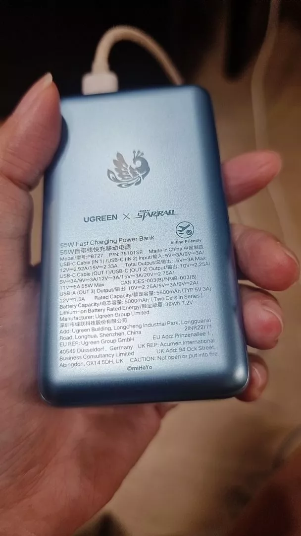 【Phiên Bản Honkai: Star Rail】UGREEN Power Bank 10000mAh 55W kèm cáp USB C tích hợp 3 cổng Sạc di động du lịch máy tính xách tay, đèn LED màn hình lớn Sạc nhanh cho Xiaomi và hơn thế nữa