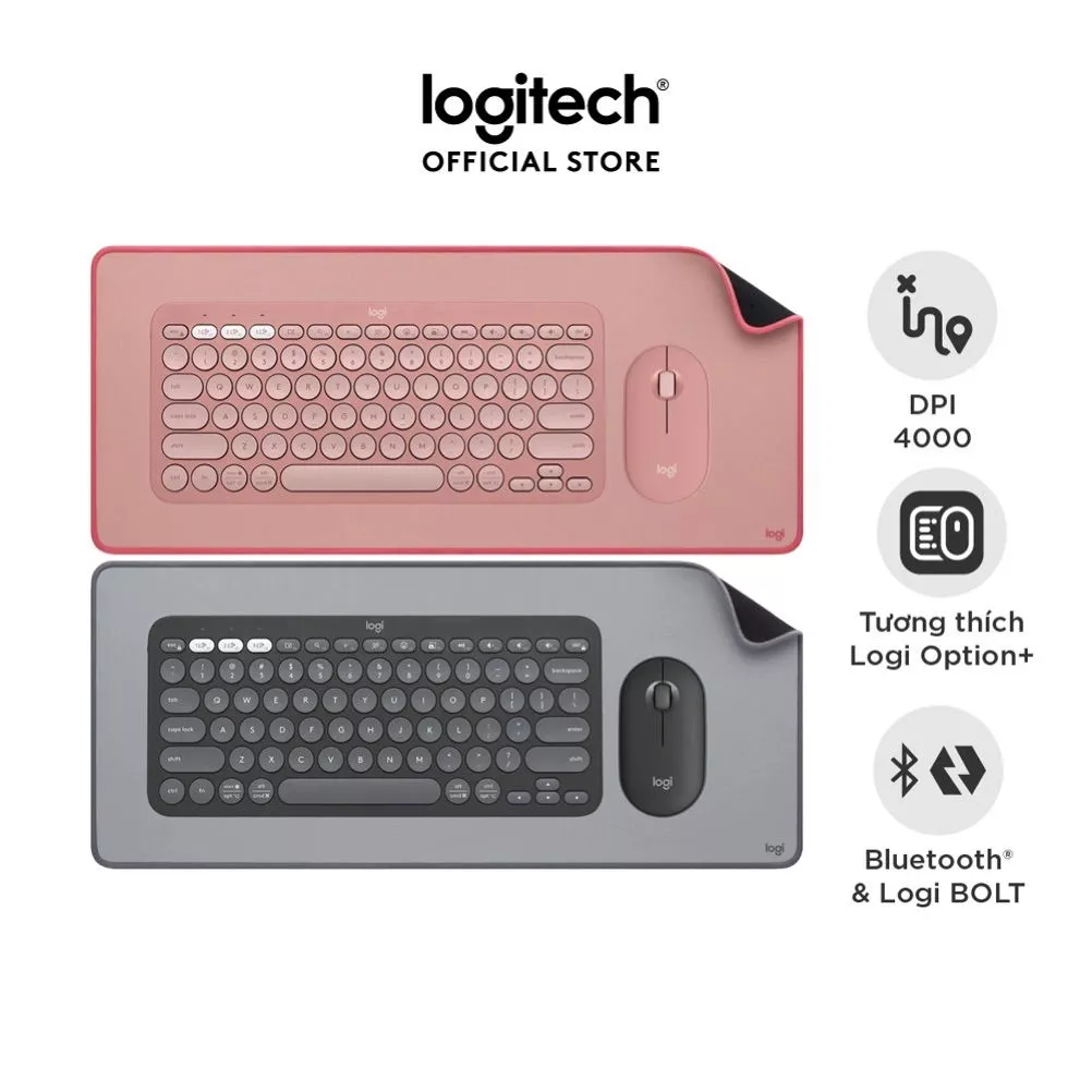 Combo Pebble 2, Bàn phím Logitech K380s | Chuột Logitech M350s | Bàn di chuột Logitech Deskmat