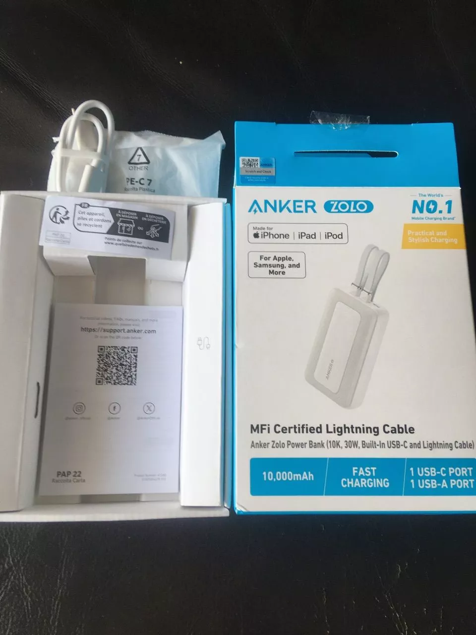 Sạc dự phòng Anker Zolo 10k/20kmAh | Sạc nhanh 45W/35W | Tích hợp sẵn 2 cáp USB-C | 2 cổng 1C1A - A110L/A110M