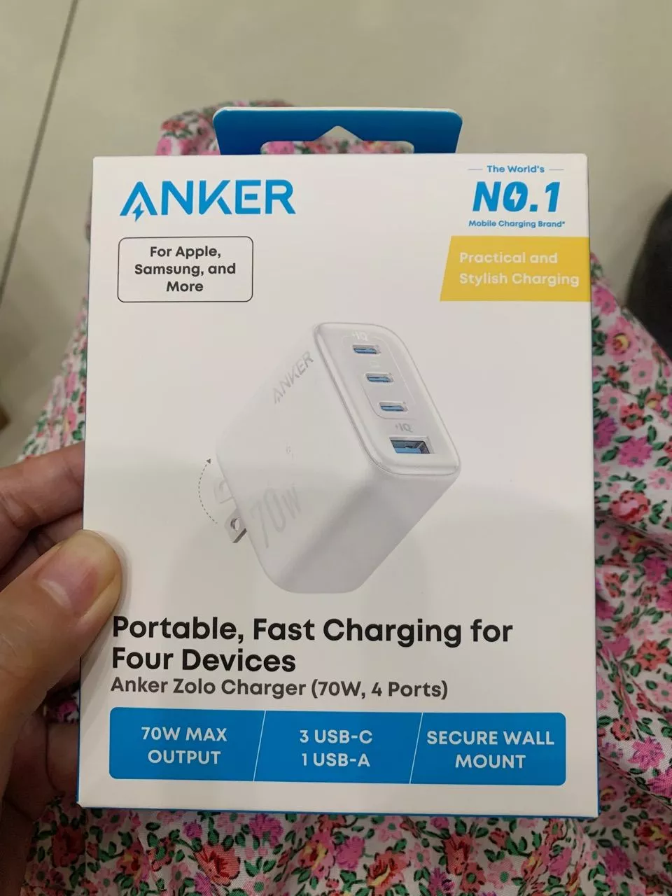 Củ sạc nhanh Anker Zolo 70W | 4 cổng (3 cổng USB-C & 1 cổng USB-A) | Chân gập gọn nhẹ | Sạc nhanh đa thiết bị - A121C