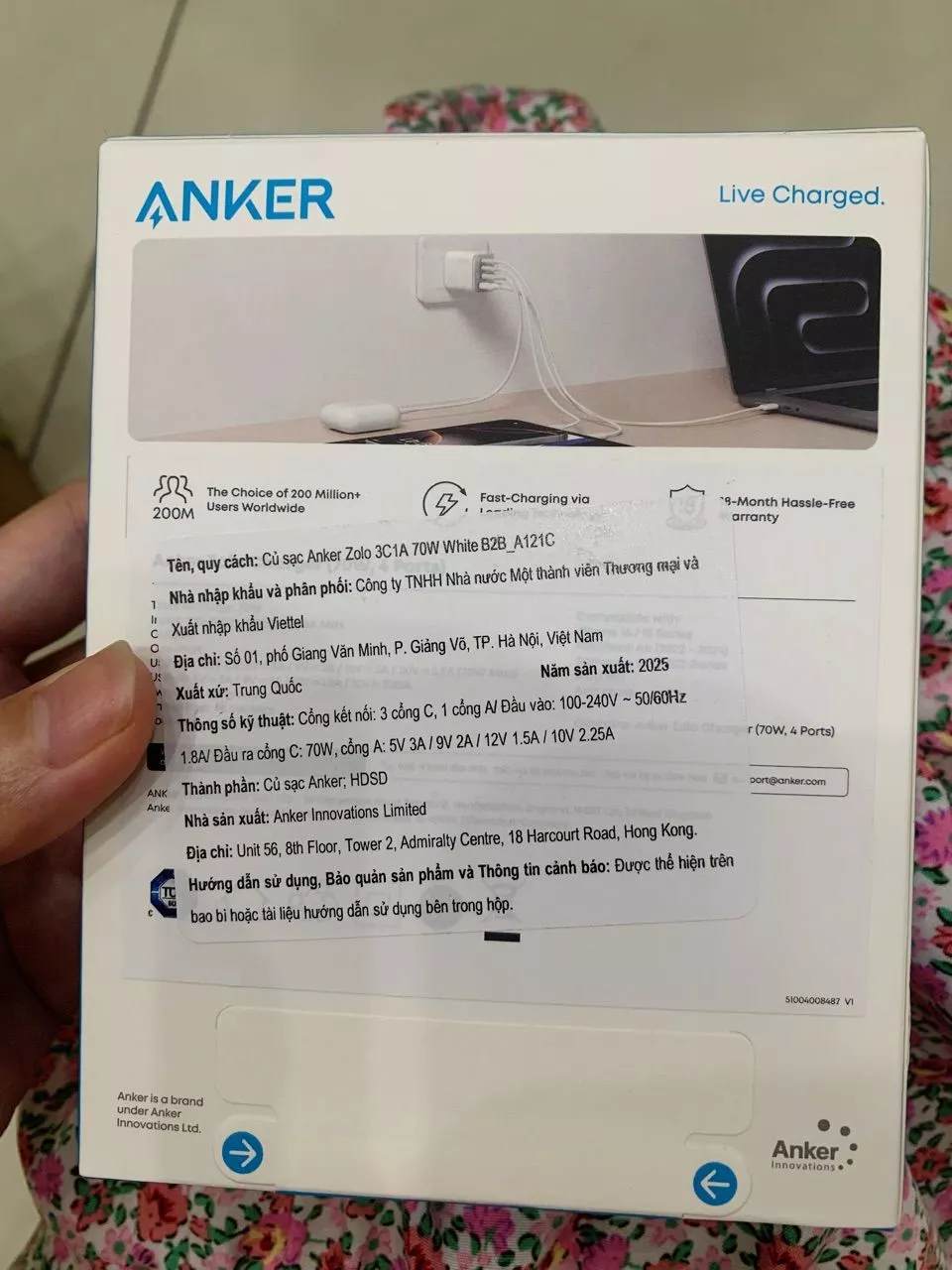 Củ sạc nhanh Anker Zolo 70W | 4 cổng (3 cổng USB-C & 1 cổng USB-A) | Chân gập gọn nhẹ | Sạc nhanh đa thiết bị - A121C