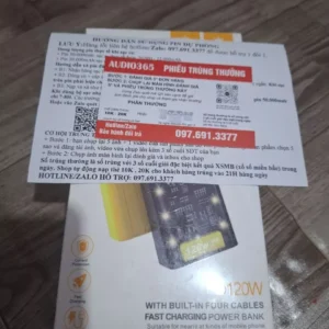 Bộ sạc điện thoại 50.000mAh, sạc nhanh PD,120W, kèm 4 cáp sạc, tích hợp đèn led, BH 6 tháng - AUDIO365
