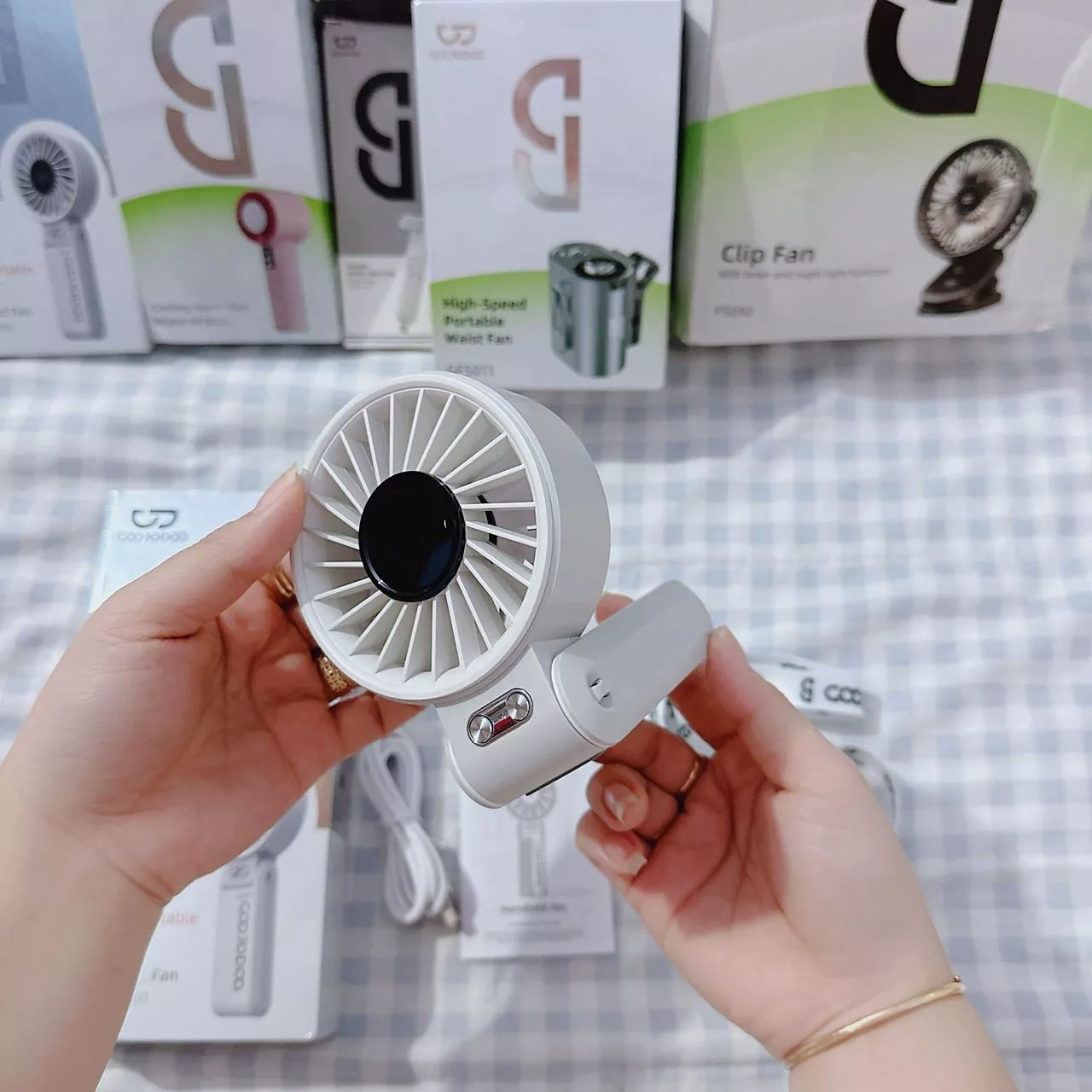 GOOJODOQ Quạt năng lượng mặt trời Mini có thể gập lại 3600 mAh Turbo Jet có thể sạc lại cầm tay Gió mạnh GFS014