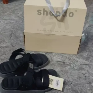 Giày Sandals Nam Nữ Shondo F6 Quai Xoay Đế Xám Phối Đen F6S1212