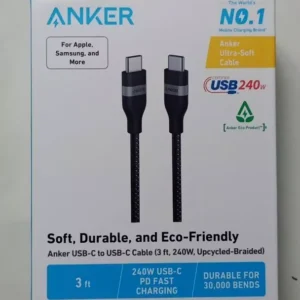 [iPhone 15-17, Android] Cáp sạc nhanh Anker 240W dây bện Nylon USB-C to USB-C dài 0.9m- A82E2