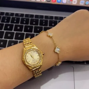 Đồng Hồ Nữ IEKE Mặt Đa Giác Tròn, Viền Đính Hạt, Đồng Hồ Đeo Tay Nữ Dây Thép, Kháng Nước Tốt