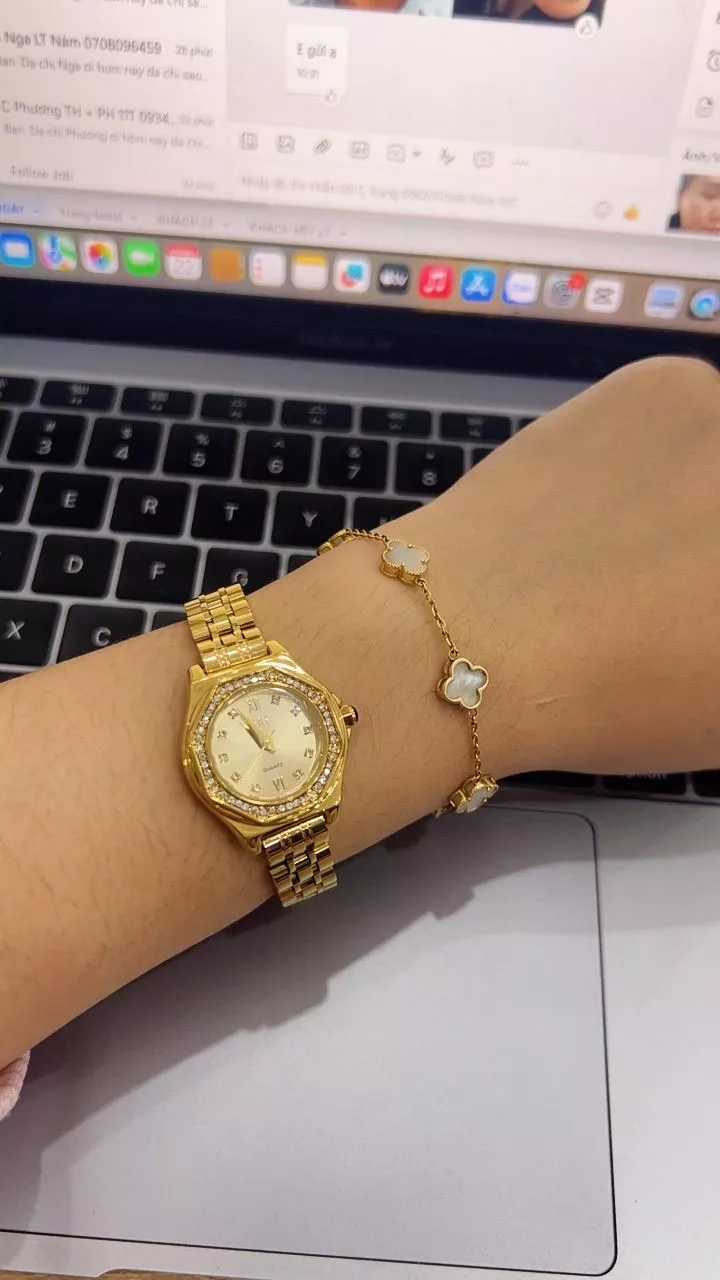 Đồng Hồ Nữ IEKE Mặt Đa Giác Tròn, Viền Đính Hạt, Đồng Hồ Đeo Tay Nữ Dây Thép, Kháng Nước Tốt