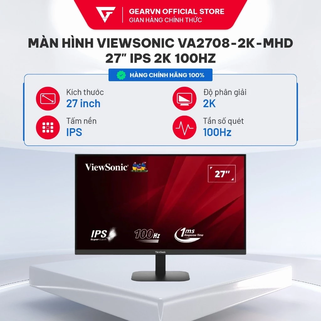 Màn hình văn phòng ViewSonic VA2708-2K-MHD 27 inch IPS 2K 100Hz Loa kép tích hợp BH 36 tháng
