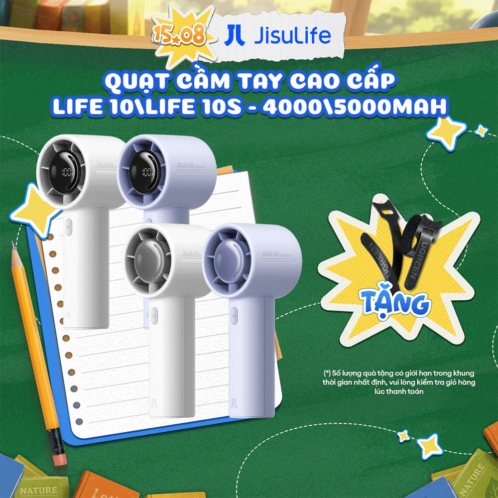 Quạt Cầm Tay Cao Cấp JISULIFE Life10 và 10S 4000/5000mAh | 5 cấp độ gió | Sử dụng đến 28h | Bảo Hành Chính Hãng 12 Tháng