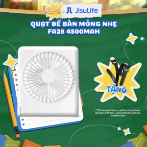 Quạt mini để bàn di động 4500mAh Jisulife FA28 | Hoạt động êm ái không gây tiếng ồn | 4 cấp độ gió | BH 12 tháng 1 đổi 1