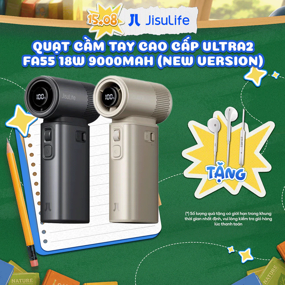 Quạt Cầm Tay Cao Cấp JISULIFE Ultra2 9000mAh Thế Hệ Mới | Đa Chức Năng | Bảo Hành Chính Hãng 12Tháng