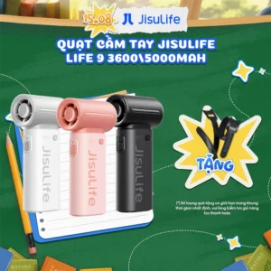Quạt cầm tay mini Jisulife Life 9 ABS 5 cấp độ gió 3600mAh/5000mAh - Sử dụng liên tục 12h - Chính hãng - BH 12 tháng