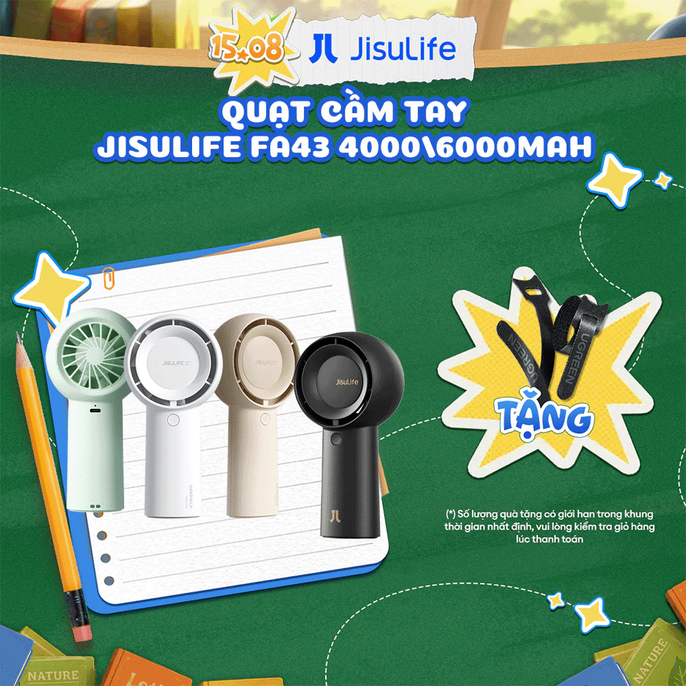 Quạt Cầm Tay Mini JISULIFE FA43 Siêu Mát - Sạc Nhanh - Pin 4000/6000mAh Sử Dụng Lên Đến 12H - Bảo Hành 12 Tháng