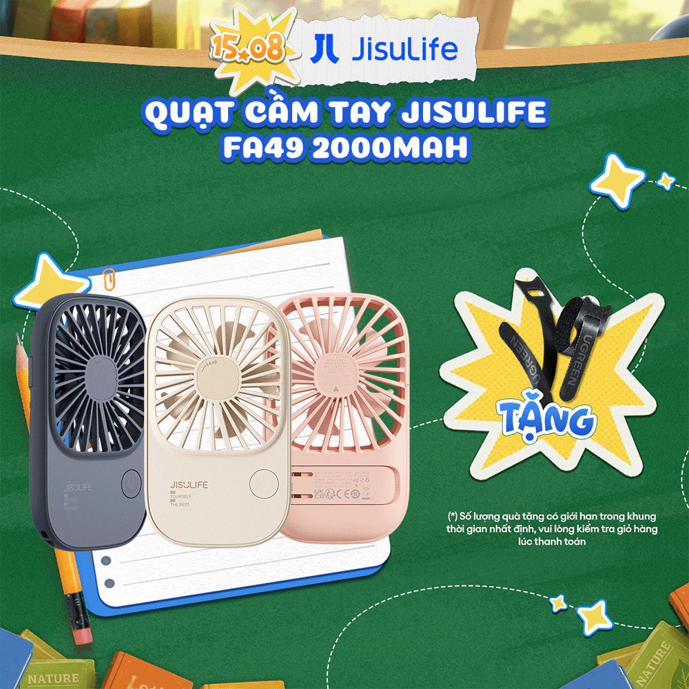 Quạt Mini Cầm Tay Jisulife FA49 2000mAh Nhỏ Gọn - Siêu Mỏng - Dễ Thương - Chính Hãng - Bảo Hành 12 Tháng