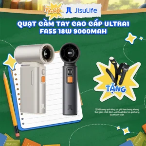 Quạt Cầm Tay Cao Cấp JISULIFE Ultra1 FA55 18W 9000mAh Sạc Nhanh - Đèn LED Hiển Thị - Sử Dụng 1H-6H | Bảo Hành Chính Hãng