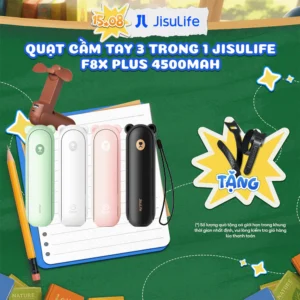 Quạt Cầm Tay 3 in 1 JISULIFE F8X Plus 4500mAh Tích Hợp Sạc Dự Phòng - Đèn Pin Siêu Sáng Bảo Hành 12 tháng
