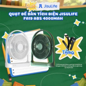 Quạt Để Bàn Tích Điện JISULIFE FA19 ABS Xoay 330 Độ - Pin 4000mAh Sử Dụng Lên Đến 15H Chính Hãng - Bảo Hành 12 Tháng