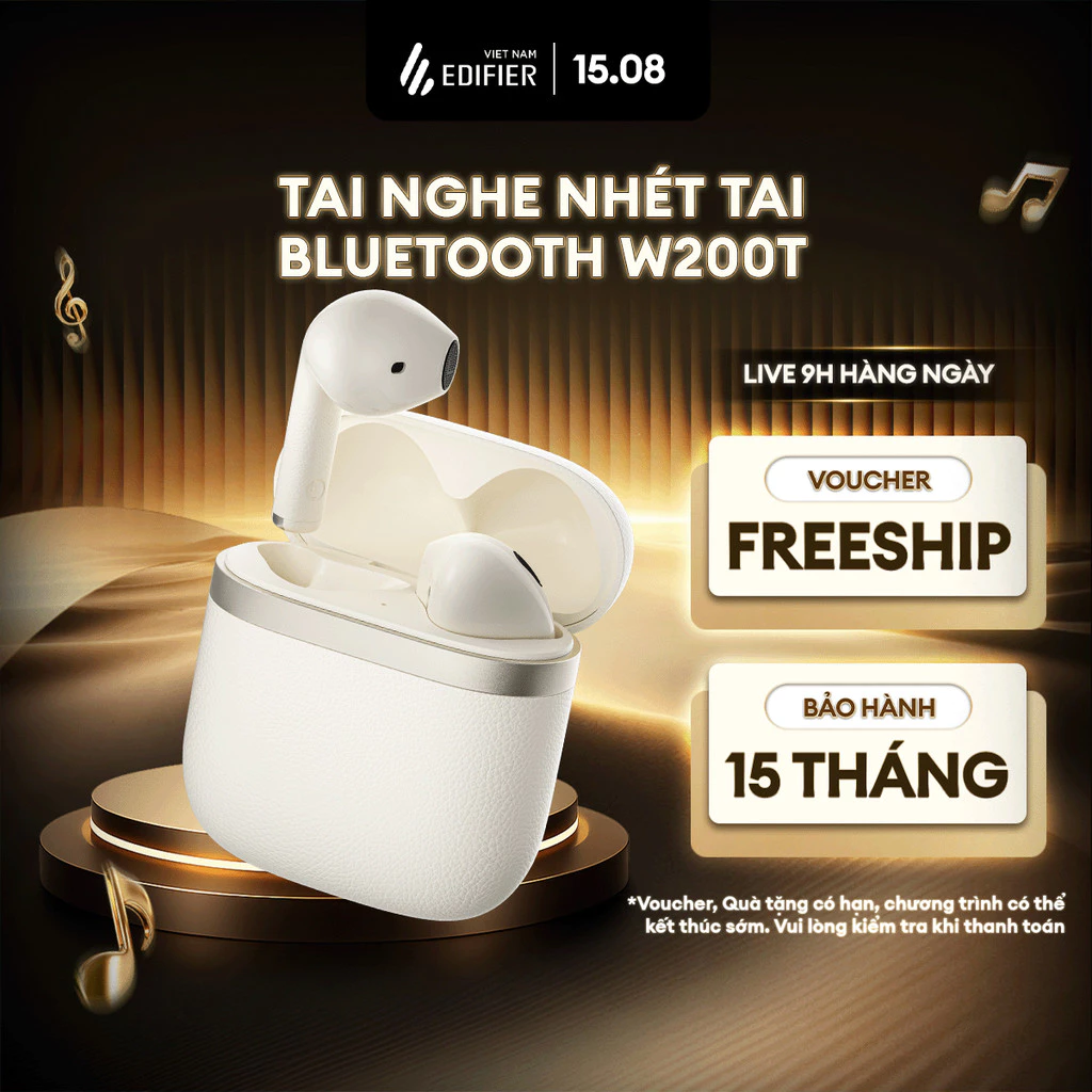 Tai Nghe Nhét Tai Bluetooth Không Dây EDIFIER W200T - Thoải Mái Chơi Nhạc Tới 28H - Âm Thanh Cân Bằng -15 Tháng Bảo Hành