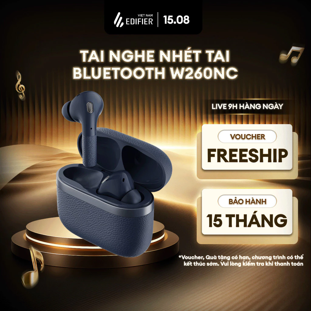 Tai Nghe Bluetooth Nhét Tai Không Dây EDIFIER W260NC - Chế Độ Khử Ồn - Chơi Nhạc Tới 32H - Chuẩn IP54 -15 Tháng Bảo Hành