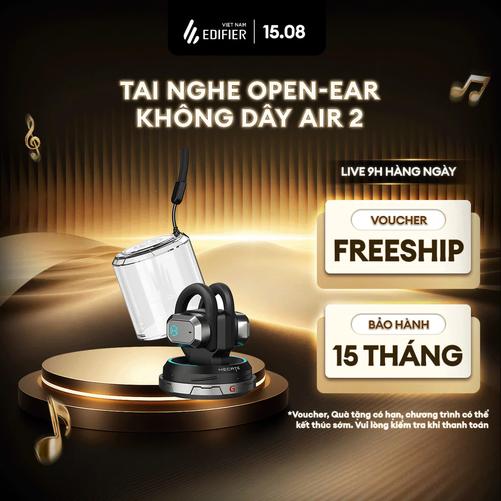 Tai Nghe Bluetooth Không Dây Open-Ear EDIFIER AIR 2 - Thiết Kế Mở - Mic Khử Ồn - Vỏ Trong Suốt - 15 Tháng Bảo Hành