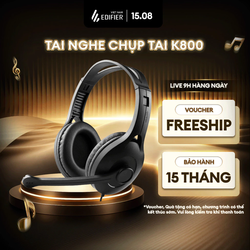 Tai Nghe Chụp Tai Chống Ồn EDIFIER K800 Đệm Tai Mềm Mại - Thiết Kế Nhỏ Gọn - Hỗ Trợ Mic - Cáp 2.8m - 15 Tháng Bảo Hành
