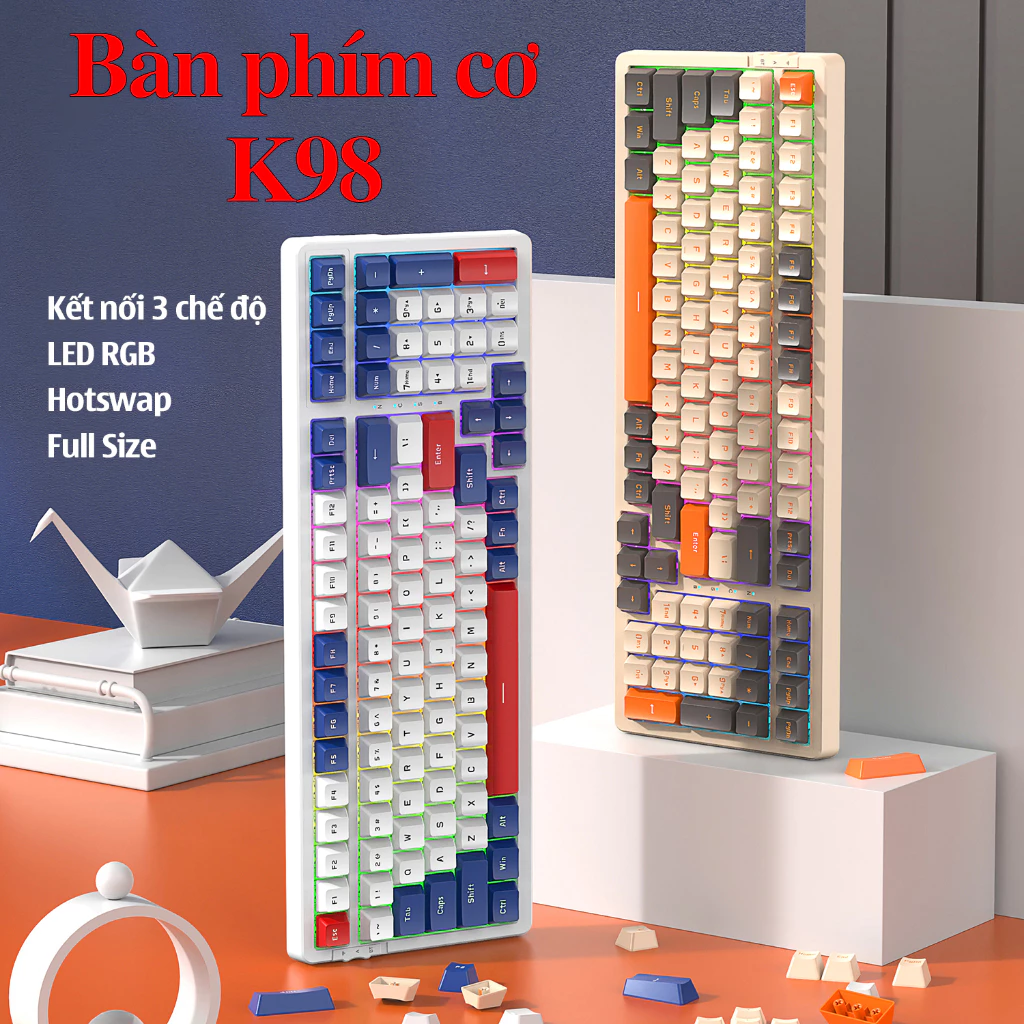 Bàn phím cơ Attack Shark K98 - Led RGB - Hotswap - 3 chế độ kết nối - 2 loại switch Yellow / Red