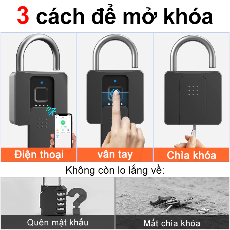 Ổ Khóa Vân Tay Thông Minh Cỡ Lớn Chống Cắt - App & Chìa Cơ - Image 2