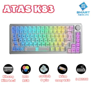 Bàn phím cơ Full nhôm CNC ATAS K83 - Phím trong suốt - LED RGB - Pin 4000 - Mạch 5 pin