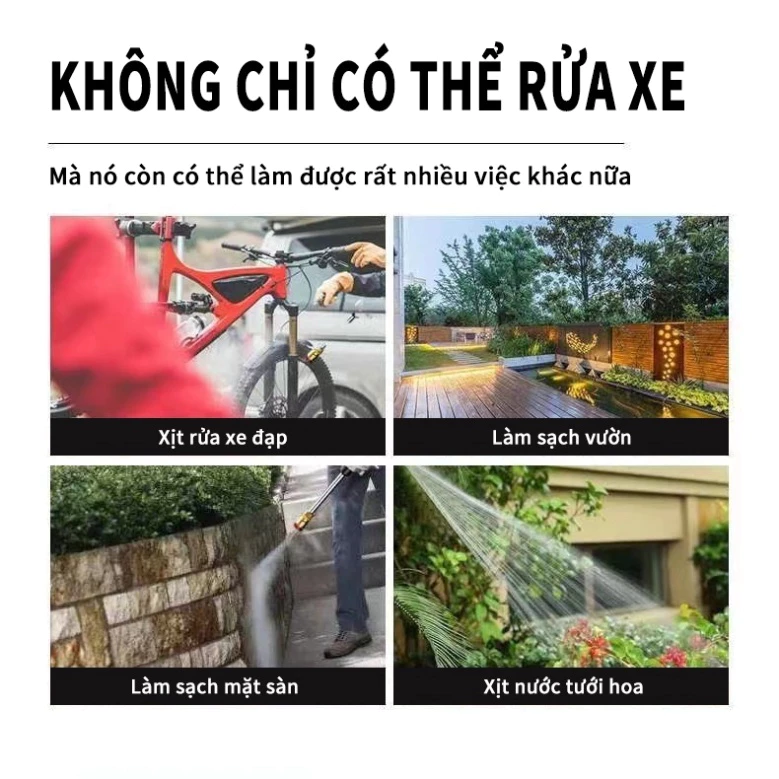 Máy Rửa Xe Dùng Pin 199V (2 Pin 10 Cell) - Xịt Rửa Đa Năng 220Bar - Image 2