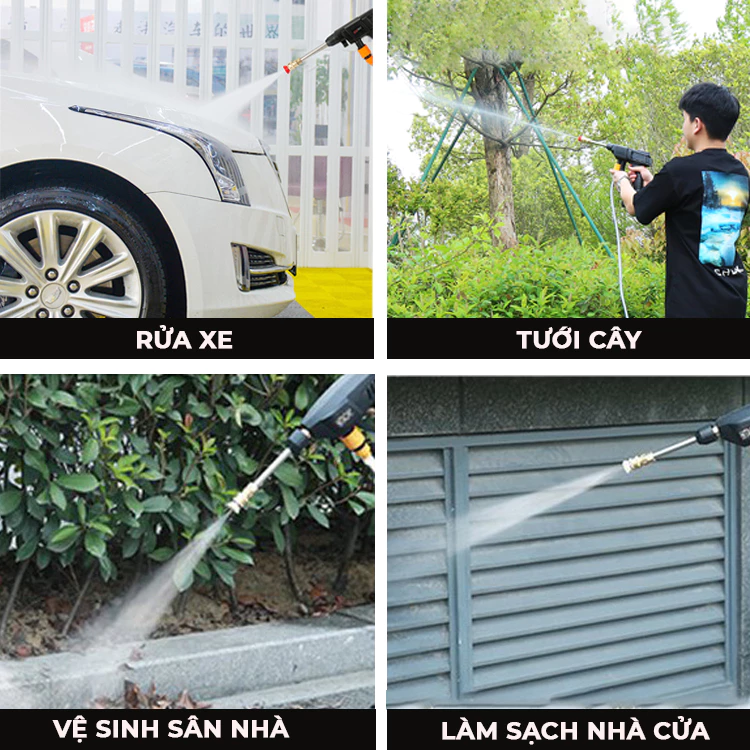 Máy Rửa Xe Dùng Pin 199V (2 Pin 10 Cell) - Xịt Rửa Đa Năng 220Bar - Image 3