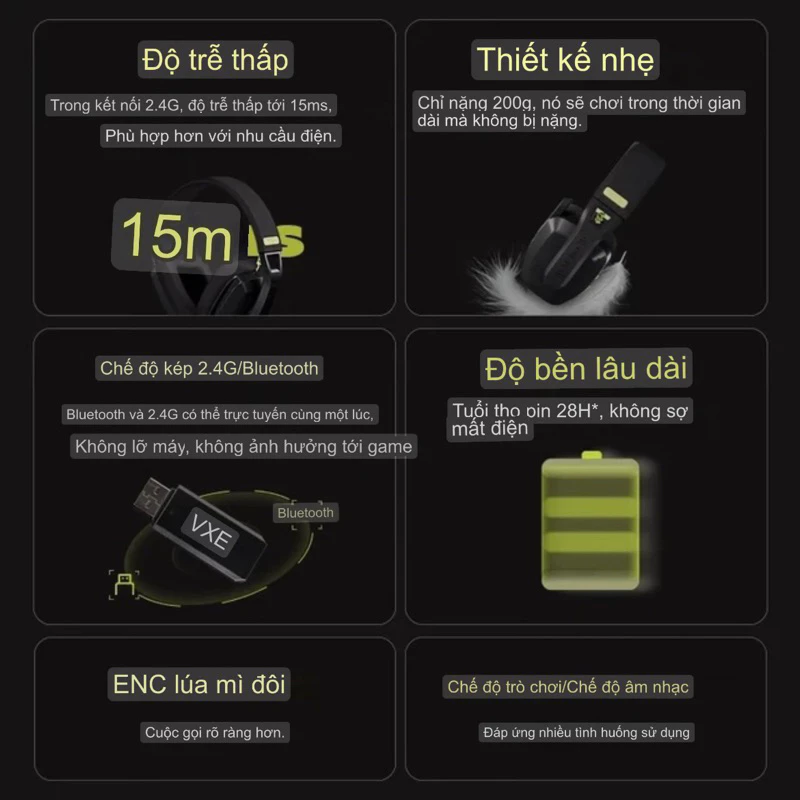 Tai Nghe Gaming VGN x VXE Siren V1 - Không Dây, Siêu Nhẹ 200g - Image 3