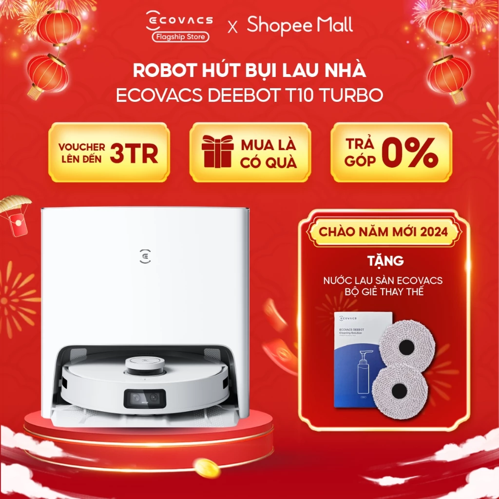 Ecovacs T10 Turbo Robot hút bụi lau sàn | Bảo hành chính hãng 12 Tháng