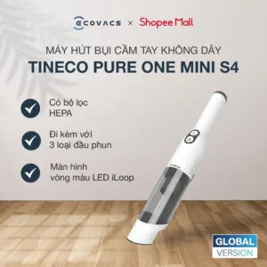Tineco S4 Máy hút bụi cầm tay không dây | Máy hút bụi ô tô | Làm sạch khe kẽ, cảm biến điều chỉnh lực hút
