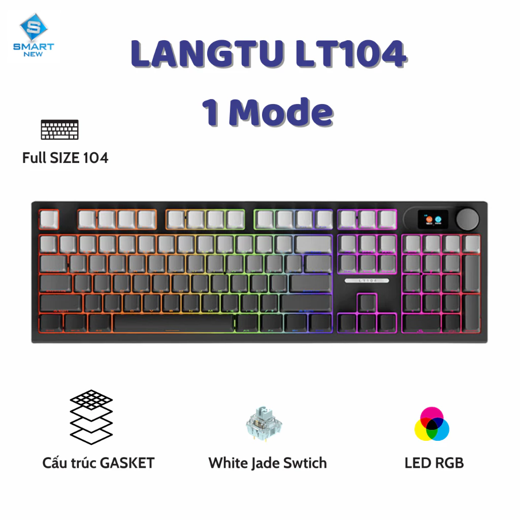 Bàn Phím Cơ Lang Tu LT104 - 3 Mode kết nối - Trục cơ Linear - Switch 5 Pin - Có Hot-swap - Pin 6000mah - LED RGB